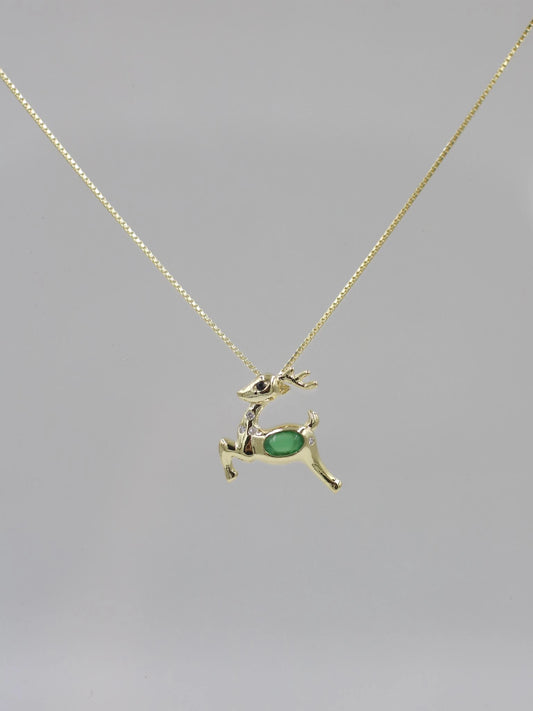 Green Forest Deer 925 Silver Necklace
