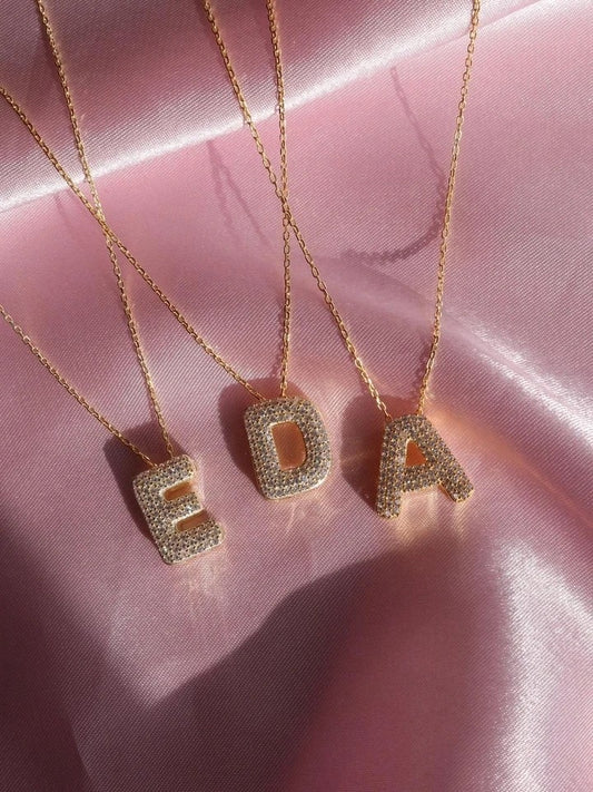 Zircon Stone Bombe Letter Necklace 925 Silver