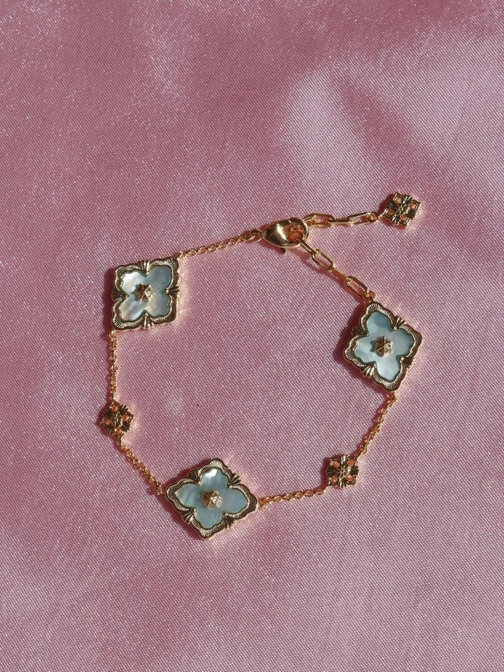 Blue Floral Patterned Double-Sided Bracelet