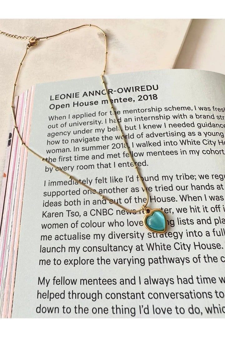 Ocean Blue Heart Necklace Steel - Gold