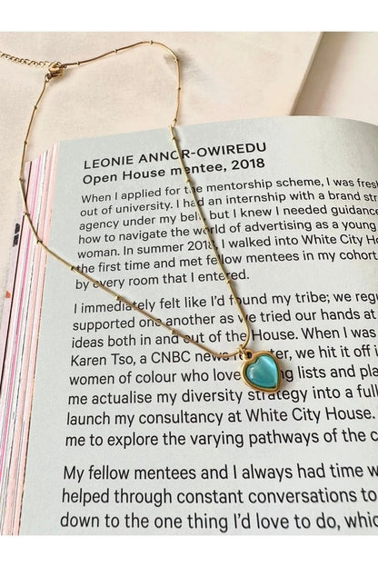 Ocean Blue Heart Necklace Steel - Gold