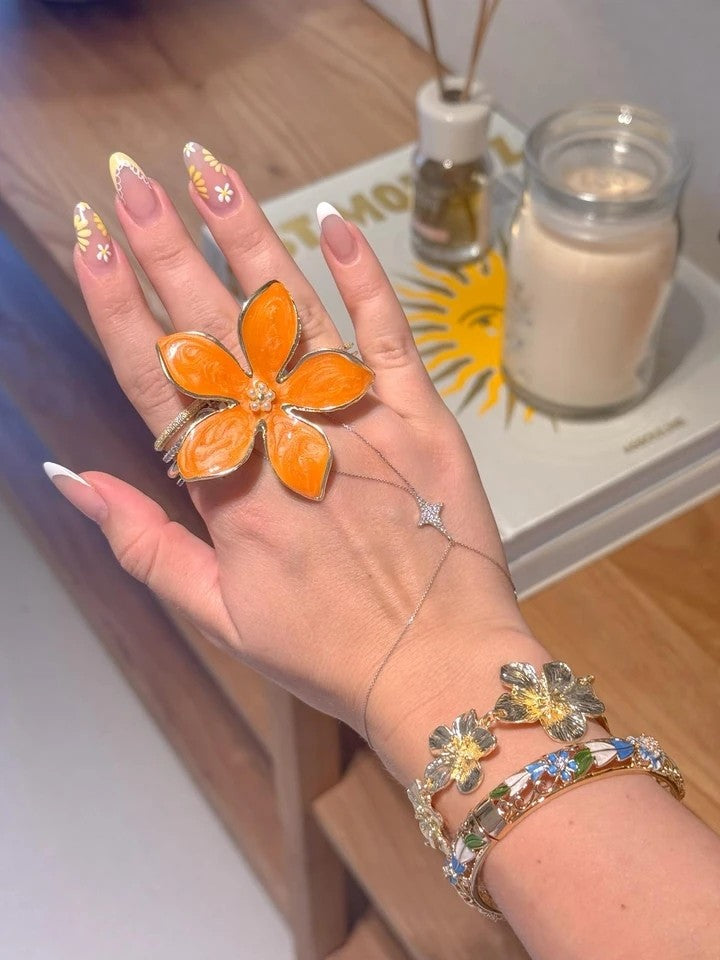 Orange Floral Grace Ring And Bracelet Set