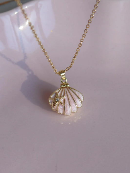 Pink Star Shell Personalized Photo Locket Necklace