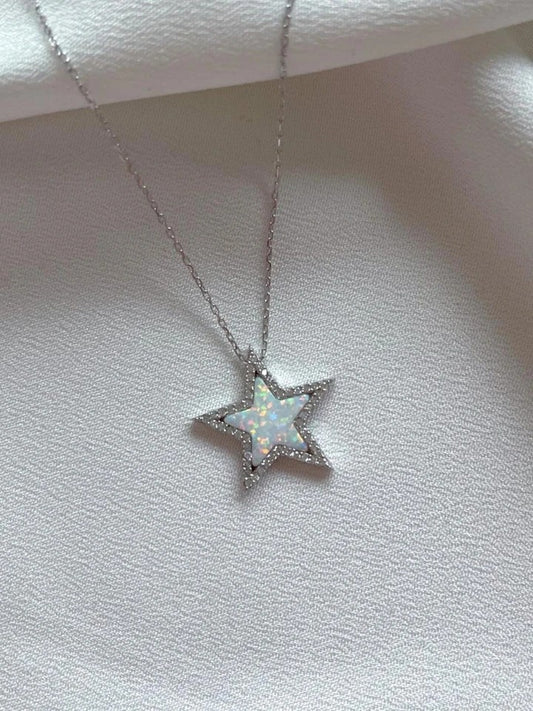 Opal Stone Star 925 Silver Necklace