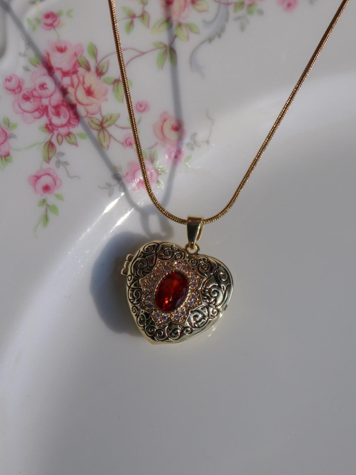 Garnet Heart Personalized Photo Locket Necklace