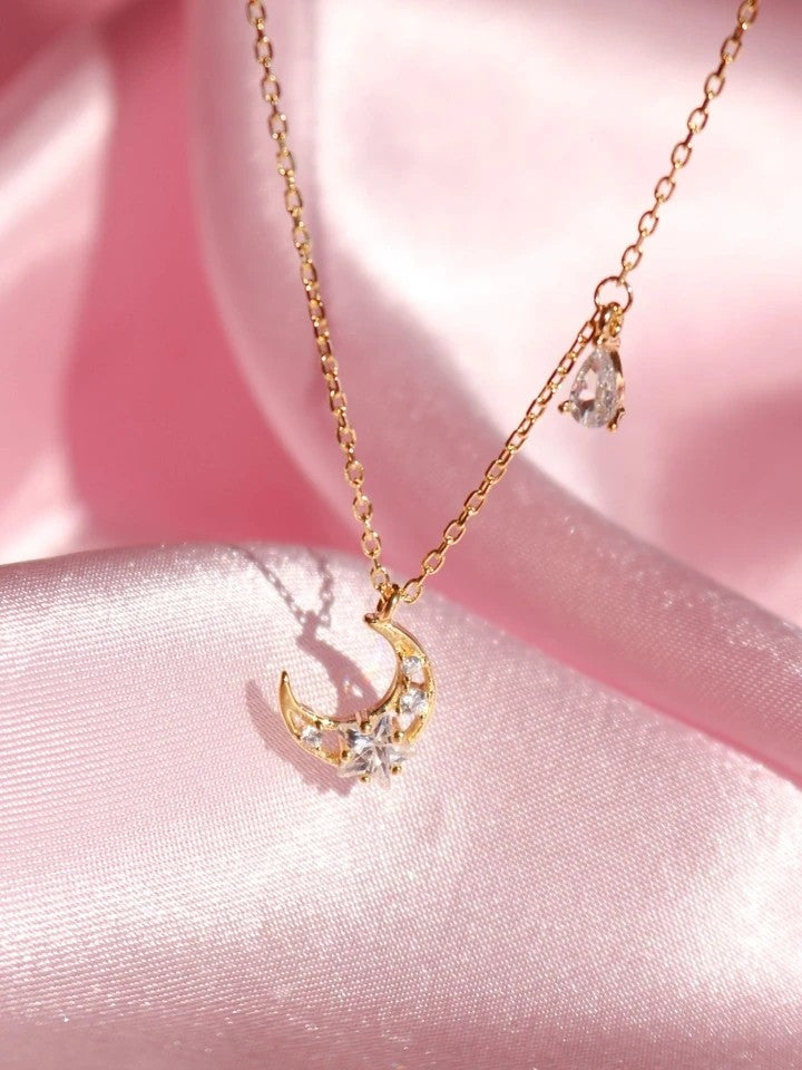 Star And Moon Necklace 925 Silver