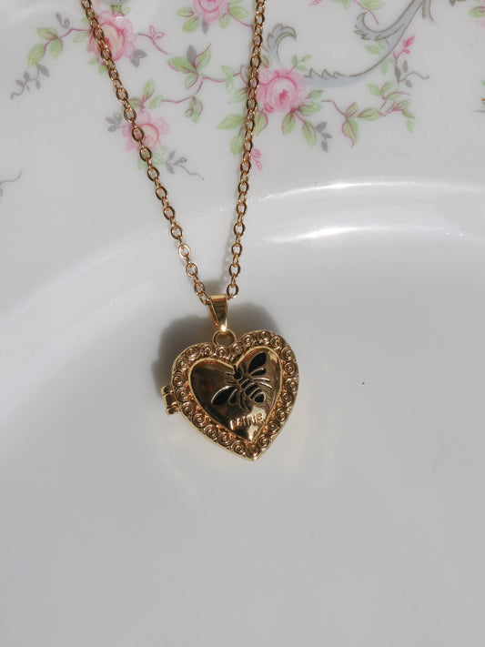 Black Bee Heart Personalized Photo Locket Necklace