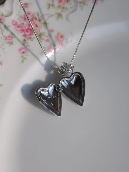 Queens Heart Crown Personalized Photo Locket Necklace
