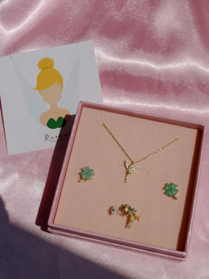 Tinker Fairy 925 Silver Earring, Necklace And Ring Set