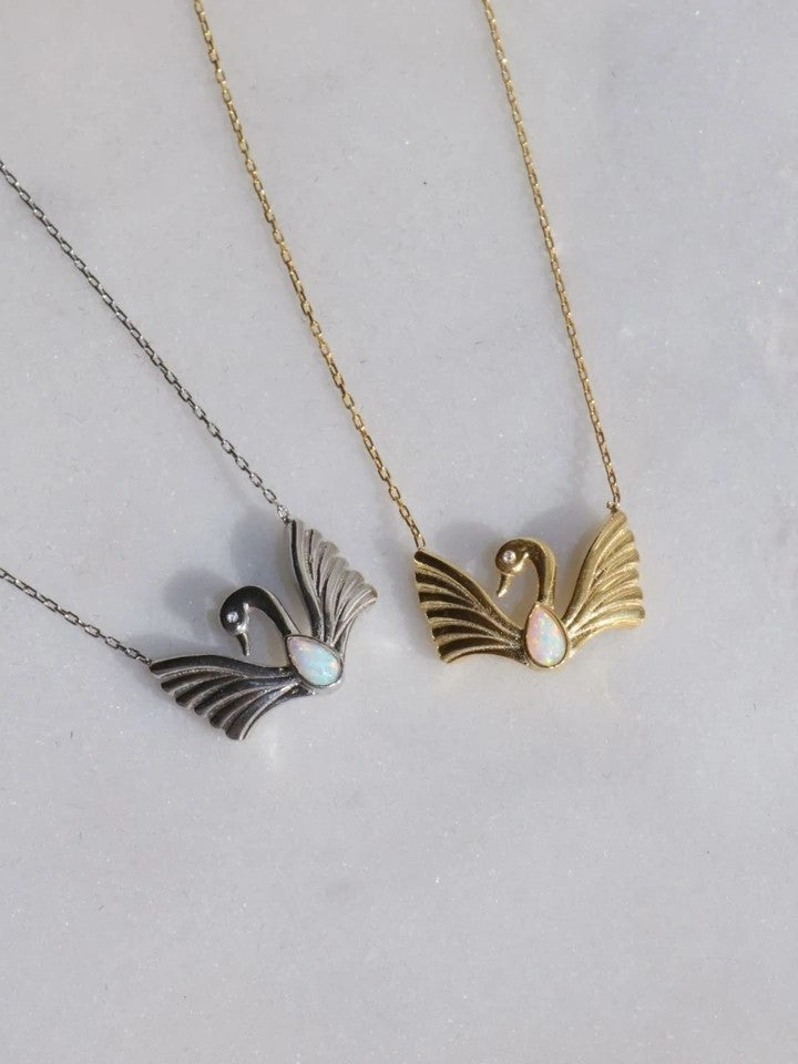 Odette Swan Princess 925 Silver Opal Necklace