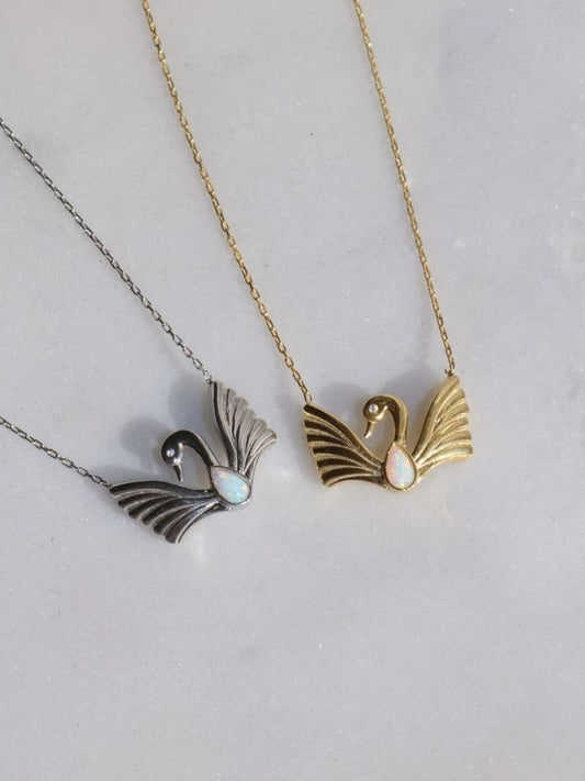 Odette Swan Princess 925 Silver Opal Necklace