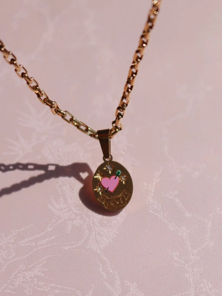 Vintage Pink Love Steel Necklace