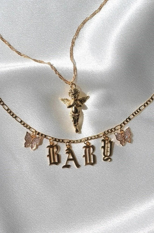 Old English Font Butterfly Necklace