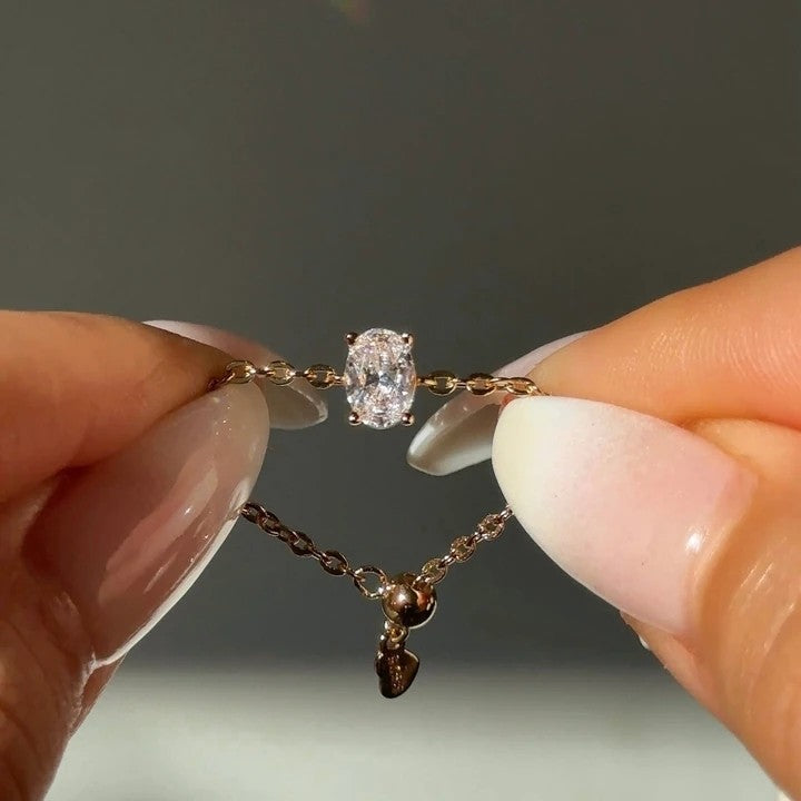 Oval Chain Ring White 925 Sterling Silver