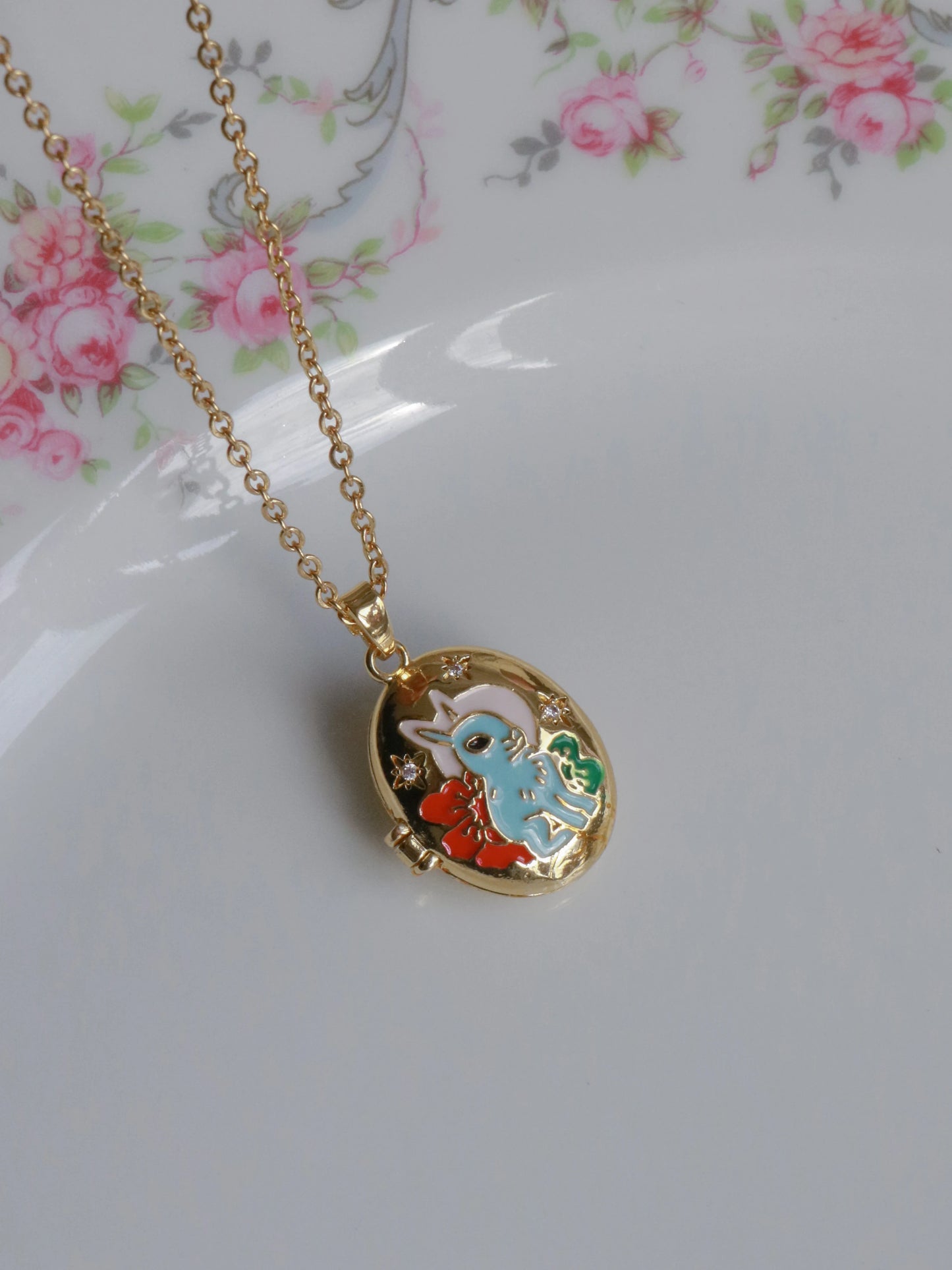 Little Blue Bunny Personalized Photo Locket Necklace