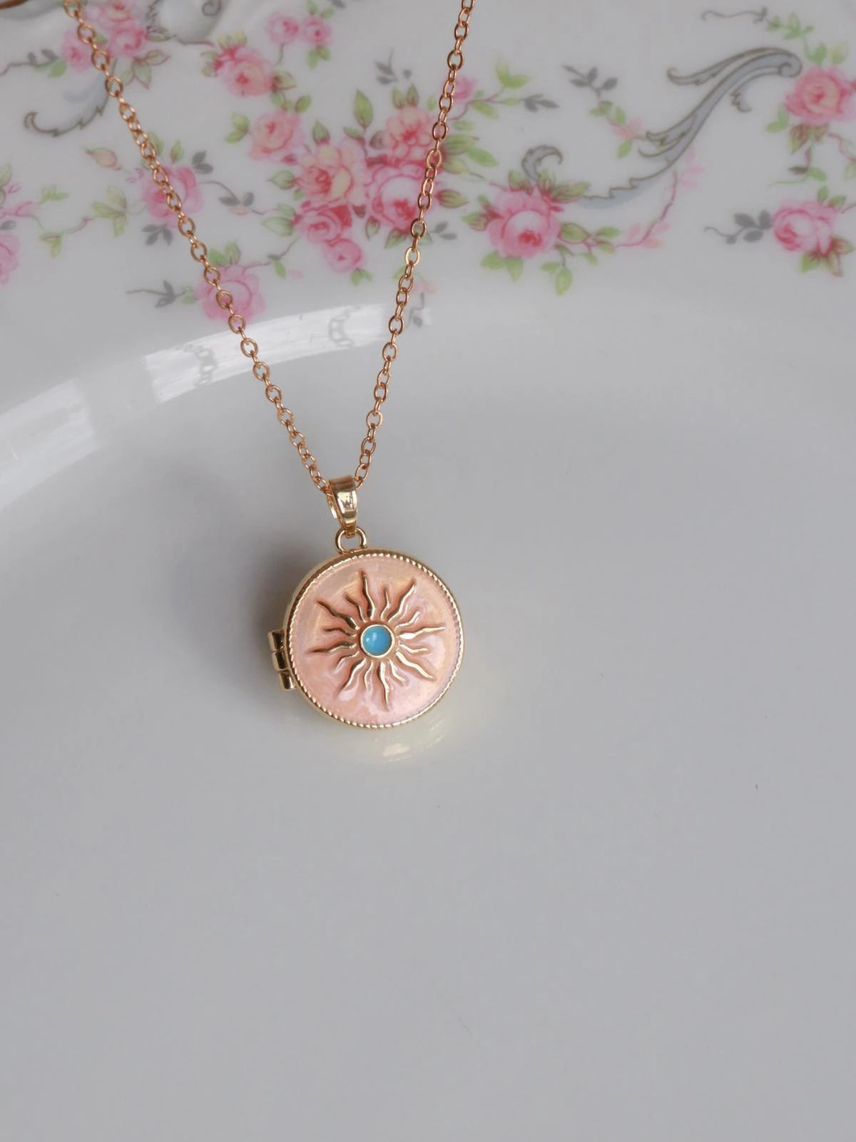 Soft Coral Sun Personalized Photo Locket Necklace