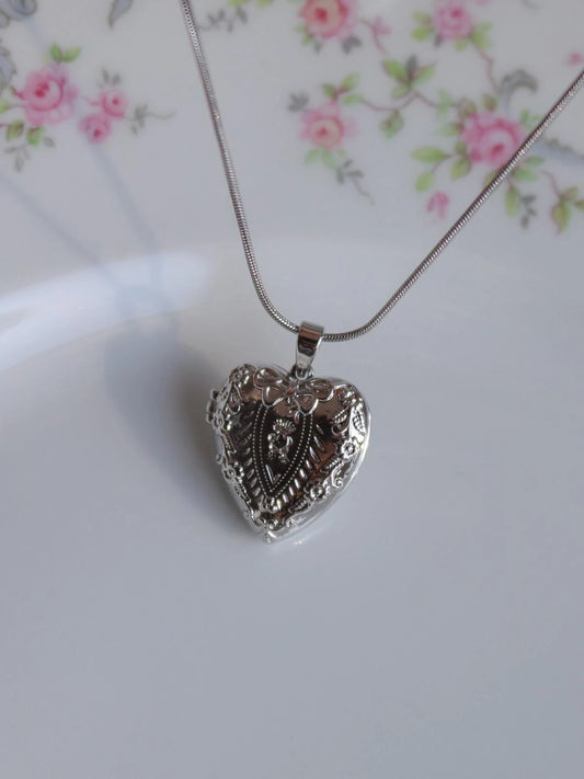 Novelle Bow Heart Personalized Photo Locket Necklace