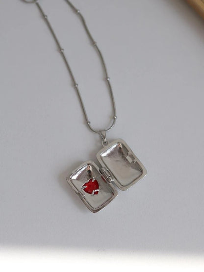 Personalized Red Heart Locket Steel Necklace