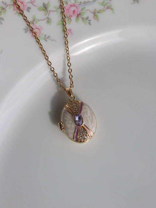 White Serenity Gem Personalized Photo Locket Necklace