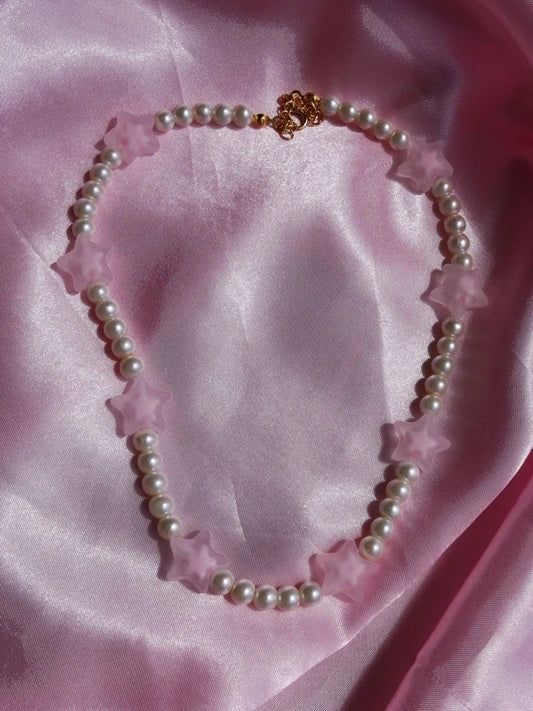 Pastel Pink Star Glass Pearl Necklace