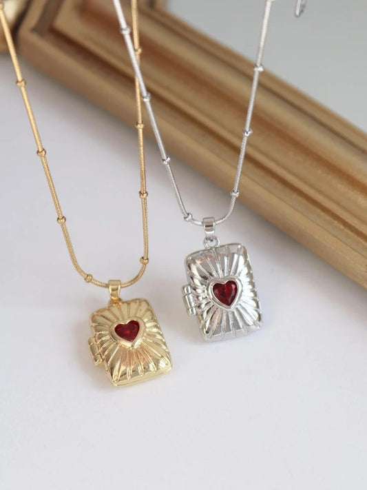 Personalized Red Heart Locket Steel Necklace