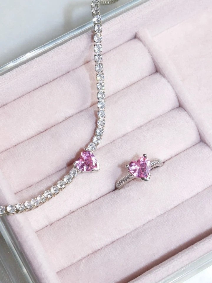 Pink Princess Choker Earring Ring Set