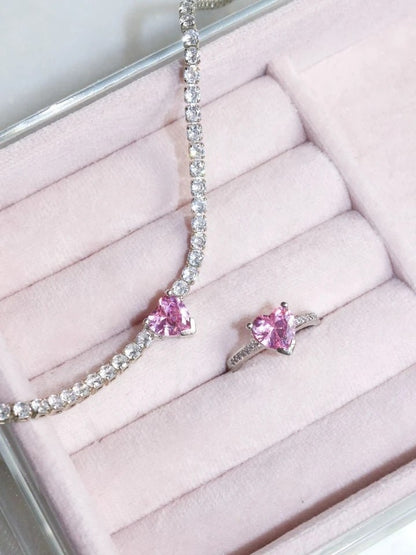 Pink Princess Choker Earring Ring Set