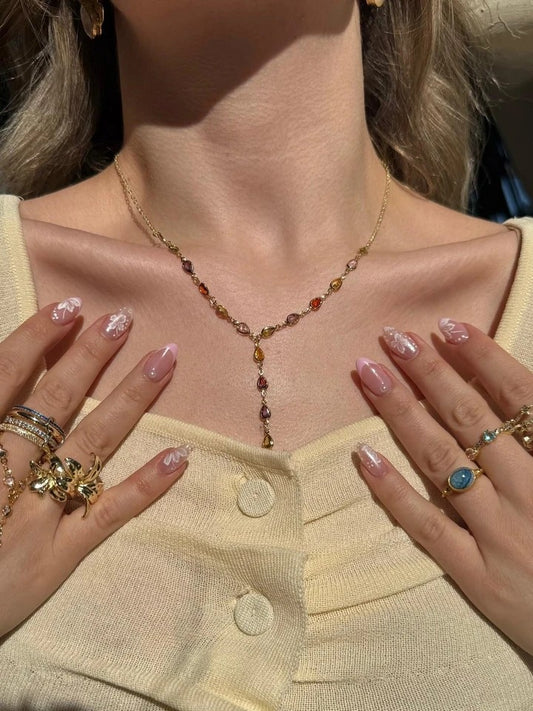 Colorful Oval Y Necklace