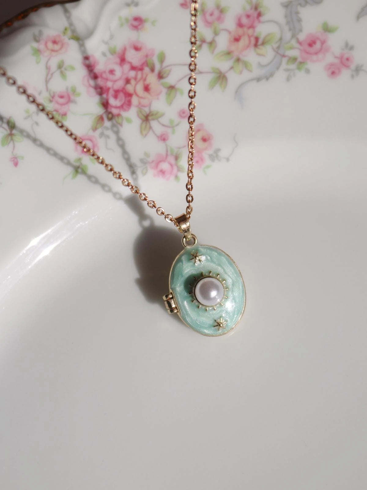 Baby Blue Pearl Radiance Personalized Photo Locket Necklace