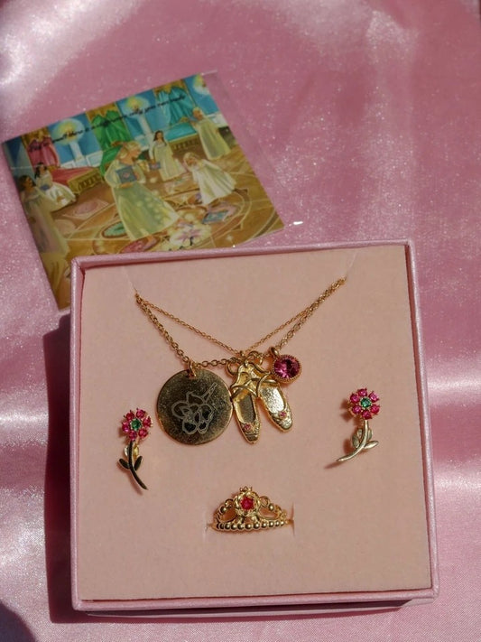 12 Dancing Princess 925 Silver/steel Necklace, Earring And Ring Set