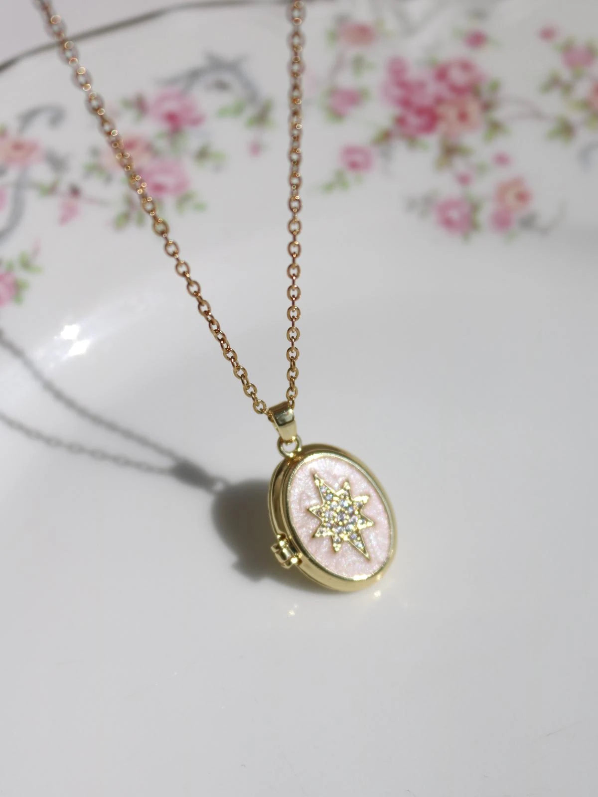 White Polar Star Personalized Photo Locket Necklace