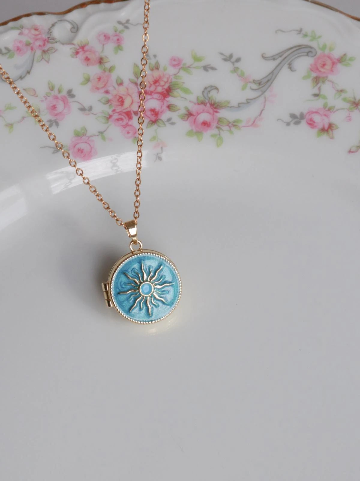 Dark Blue Sun Personalized Photo Locket Necklace