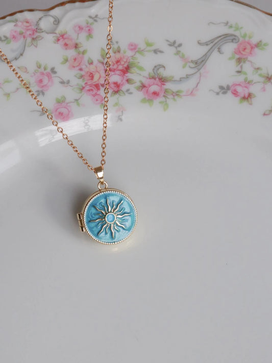 Dark Blue Sun Personalized Photo Locket Necklace