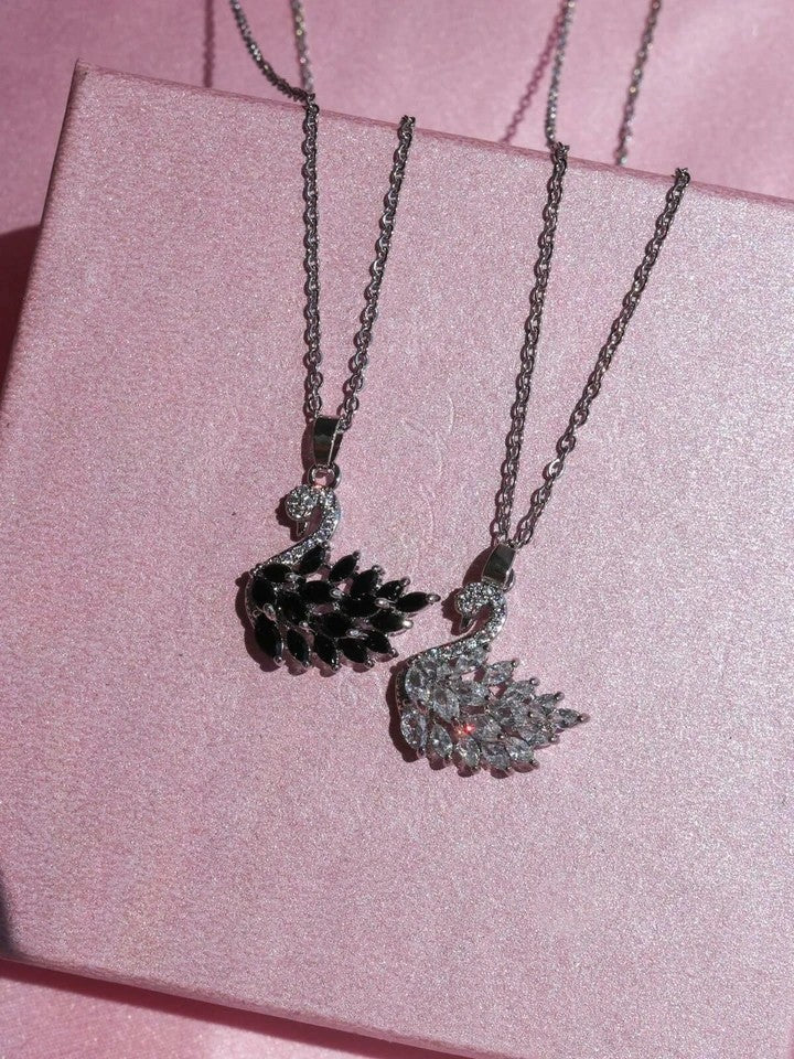 White Swan Black Swan Necklace Steel