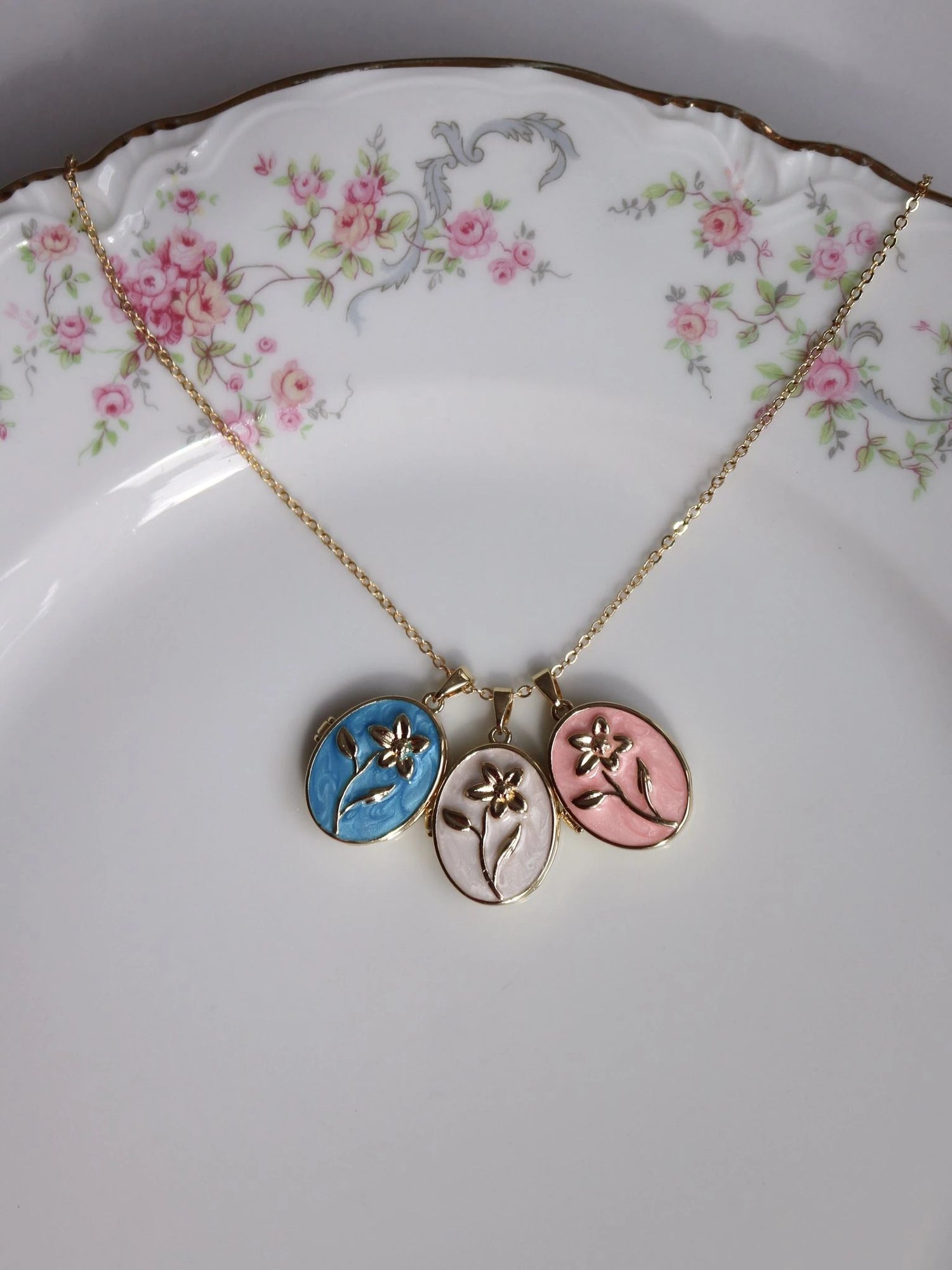 Flower-Covered Locket Necklace