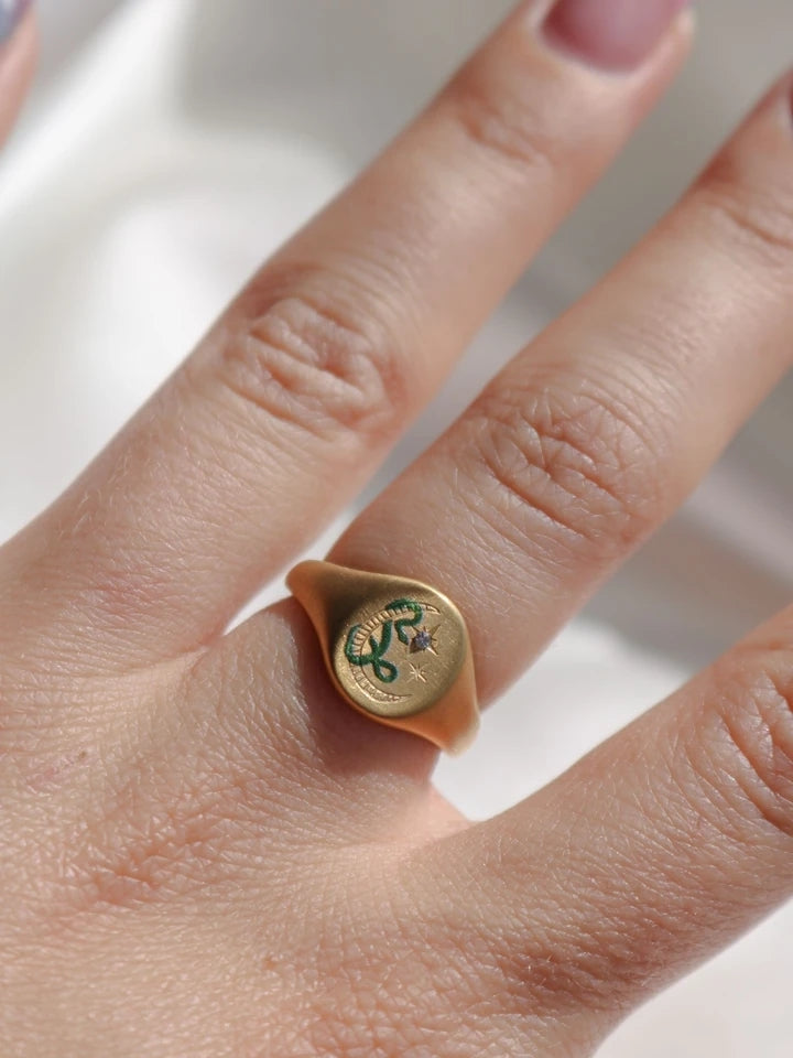 Vintage Snake Of The Moon Steel Ring