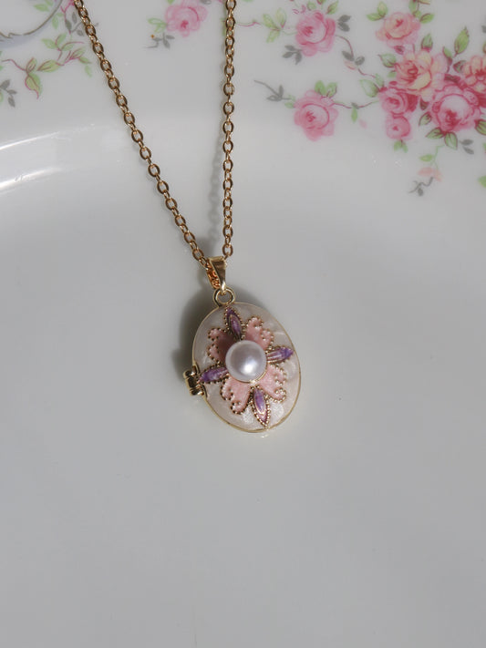 White Pearl Blossom Personalized Photo Locket Necklace