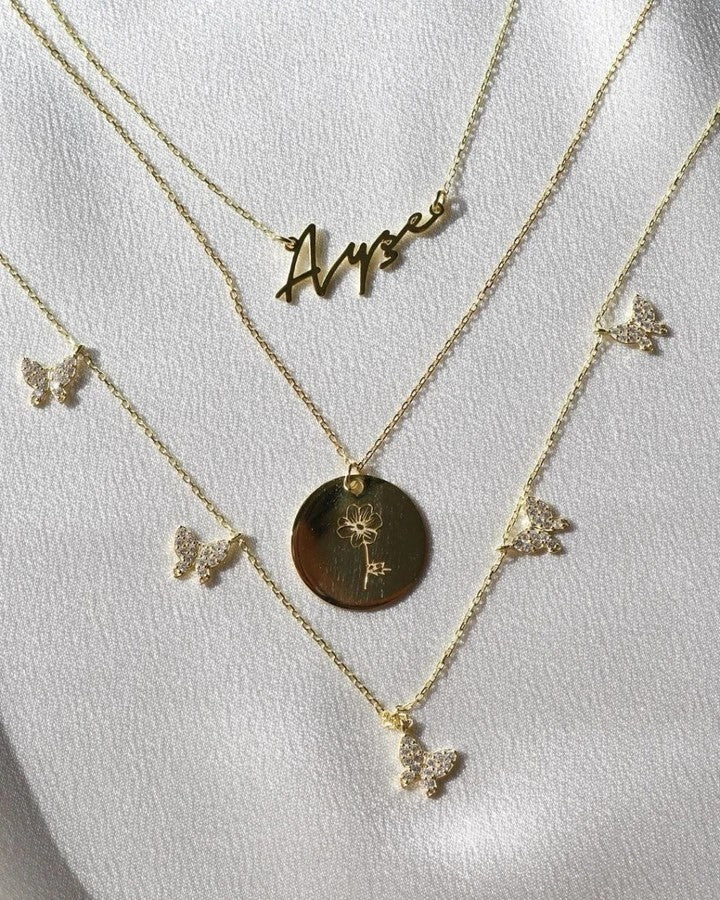 Birth Flower Round Necklace 925 Silver