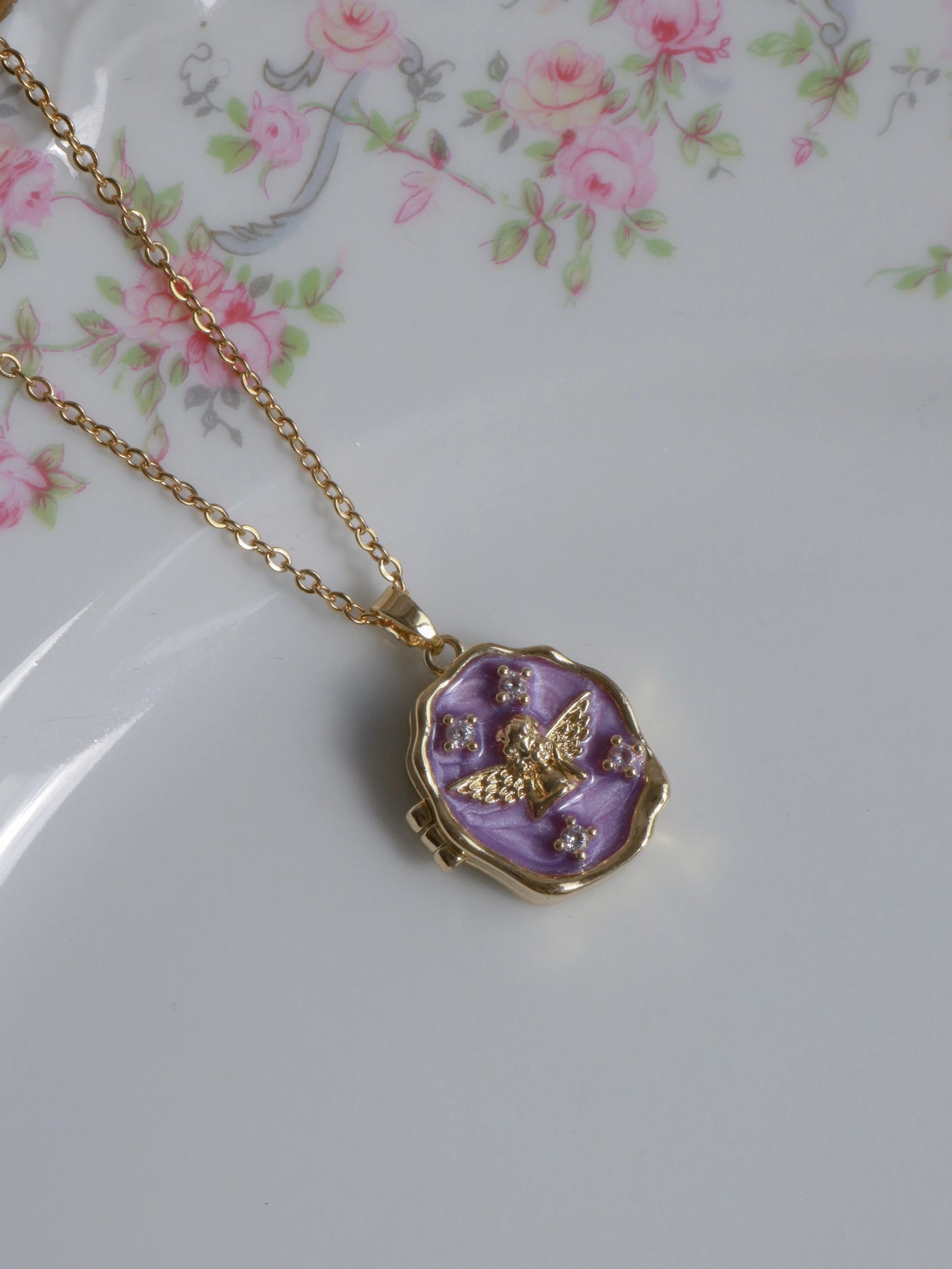 Purple Heavenly Angel Personalized Photo Locket Necklace