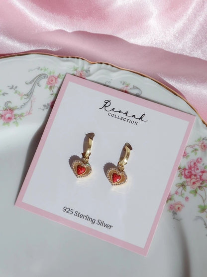 Red Opal Stone Heart Earrings 925 Silver