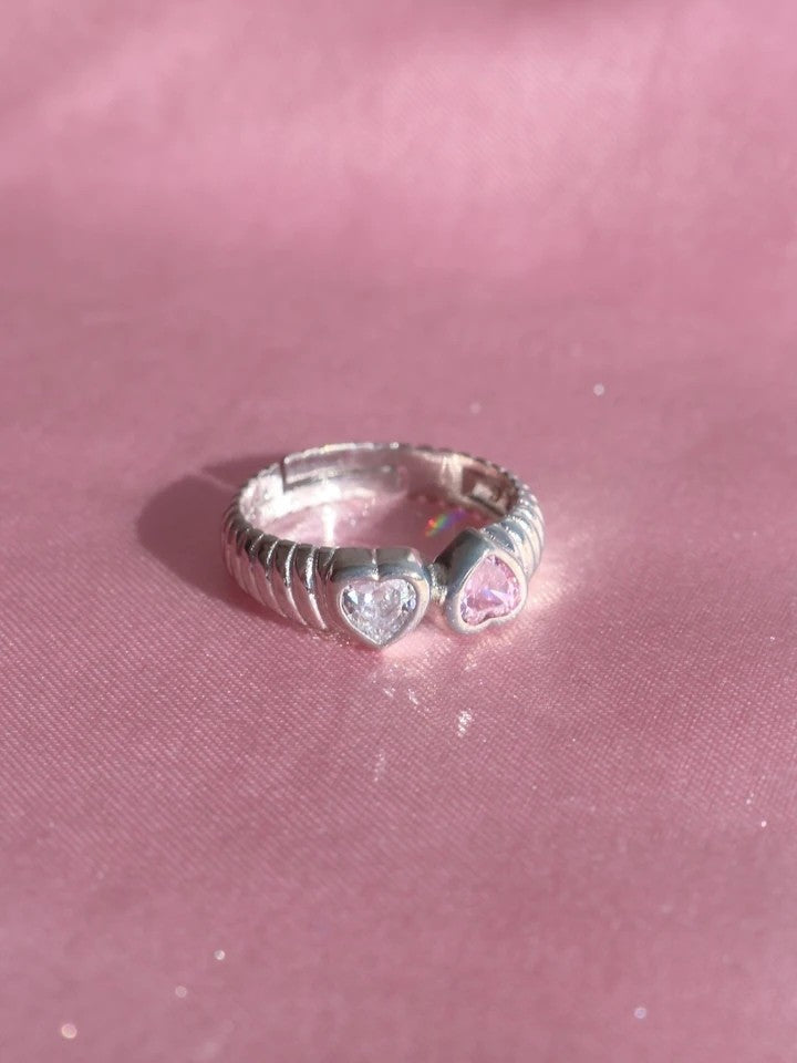 Double Heart 925 Silver Ring