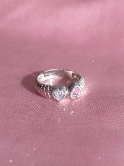 Double Heart 925 Silver Ring