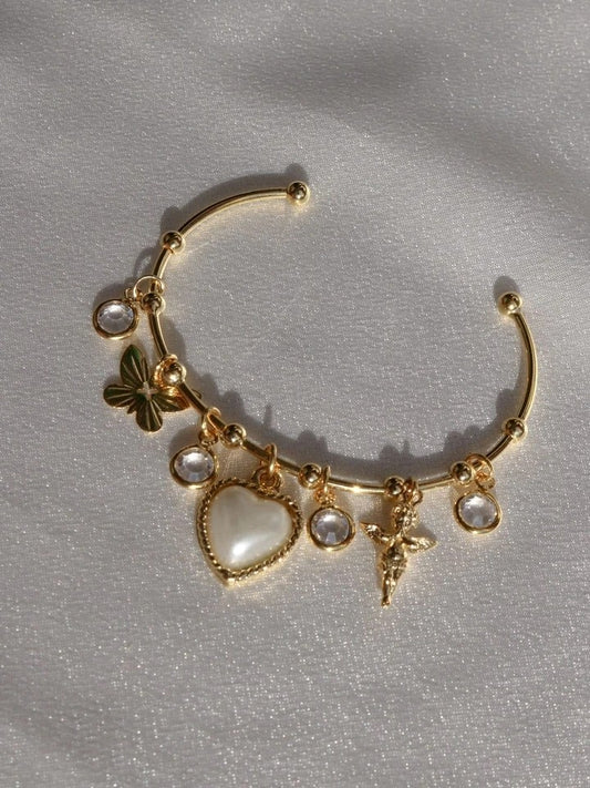 Aesthetic Pearl Angel Charm Bracelet