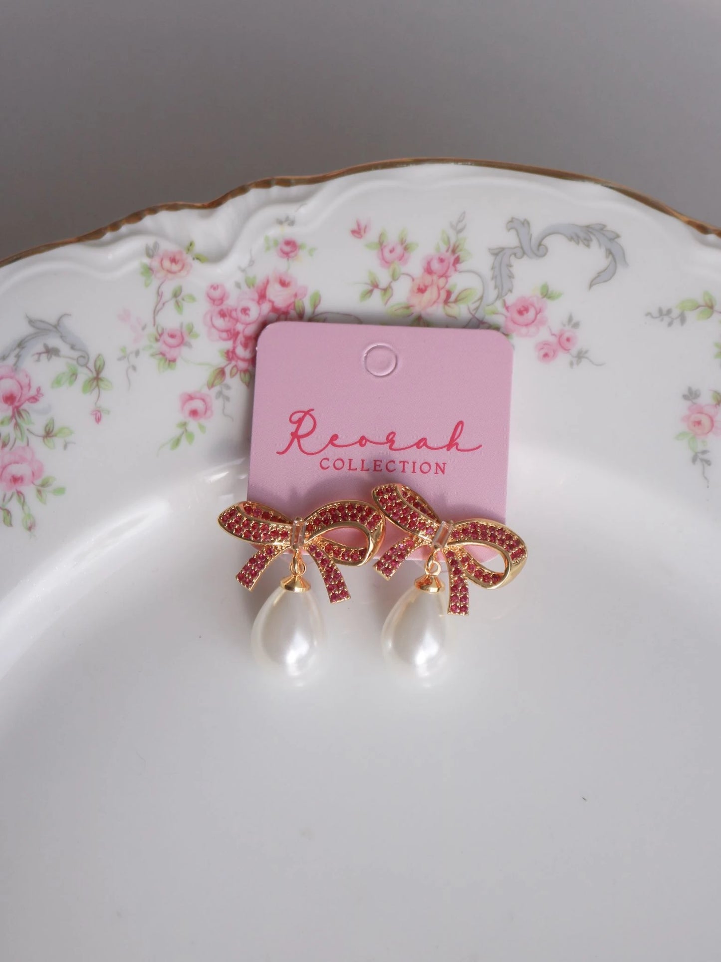 Dark Pink Glittering Bow Earrings