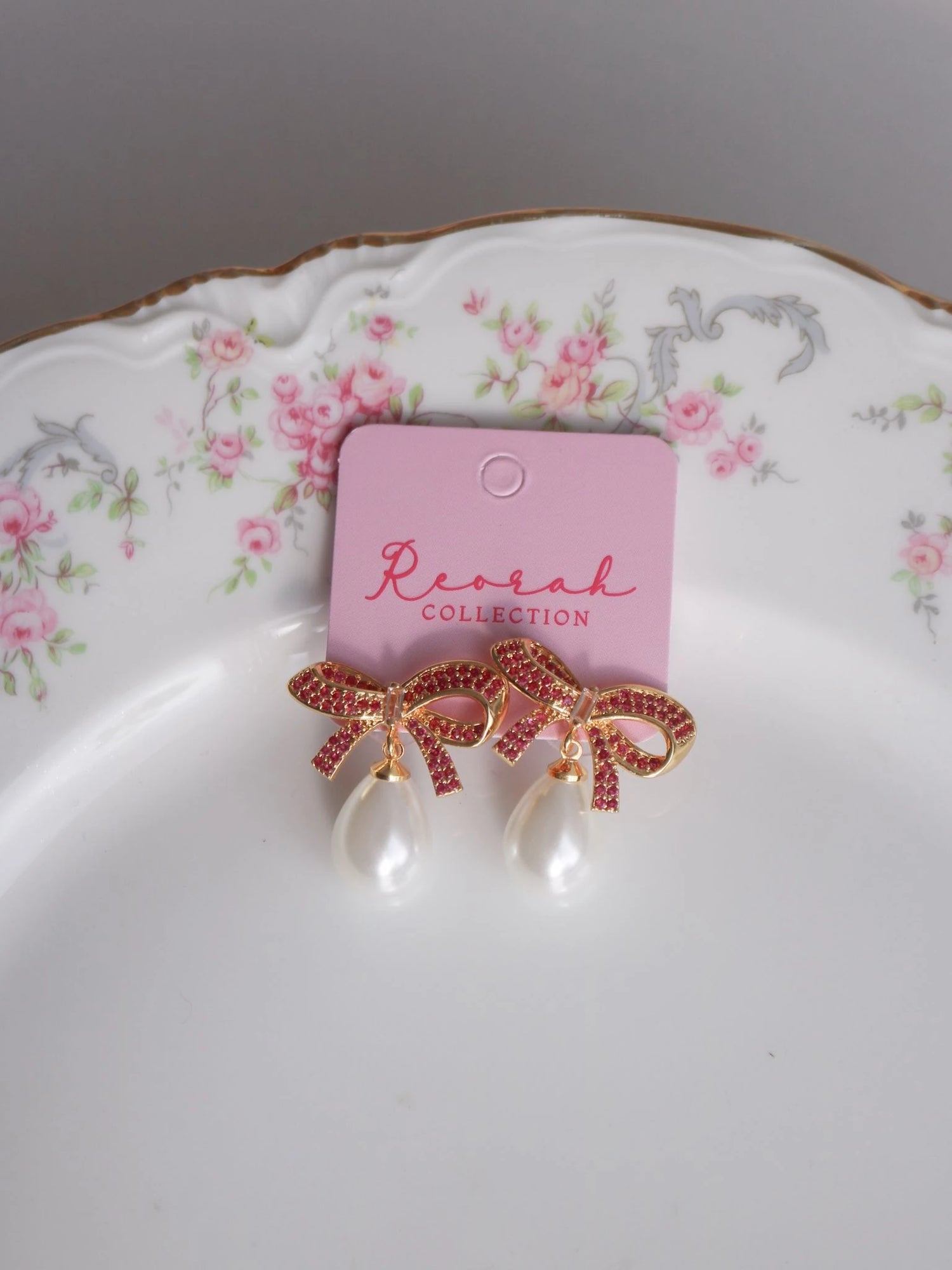 Dark Pink Glittering Bow Earrings