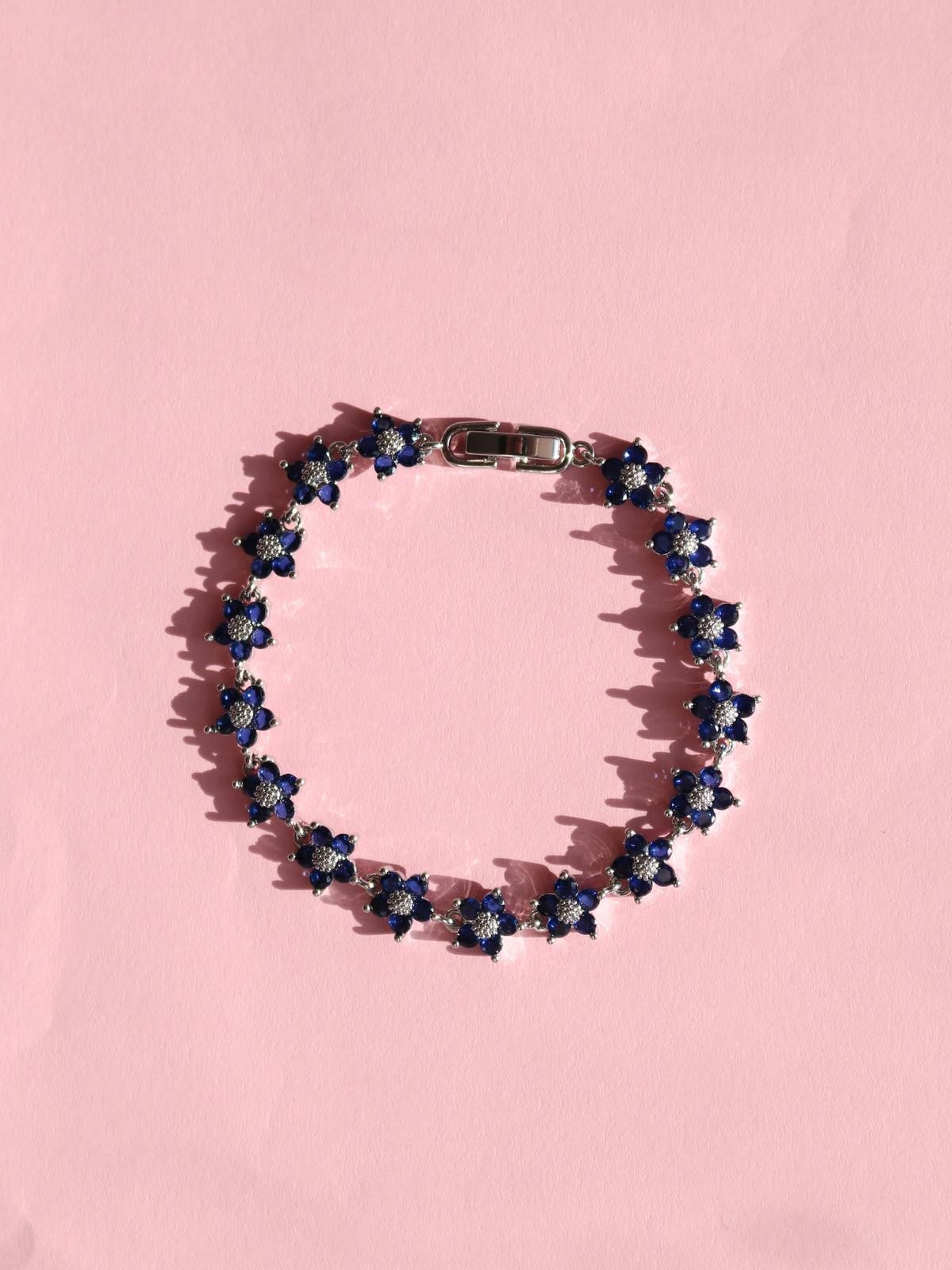 Navy Blue Sparkling Flower Bracelet