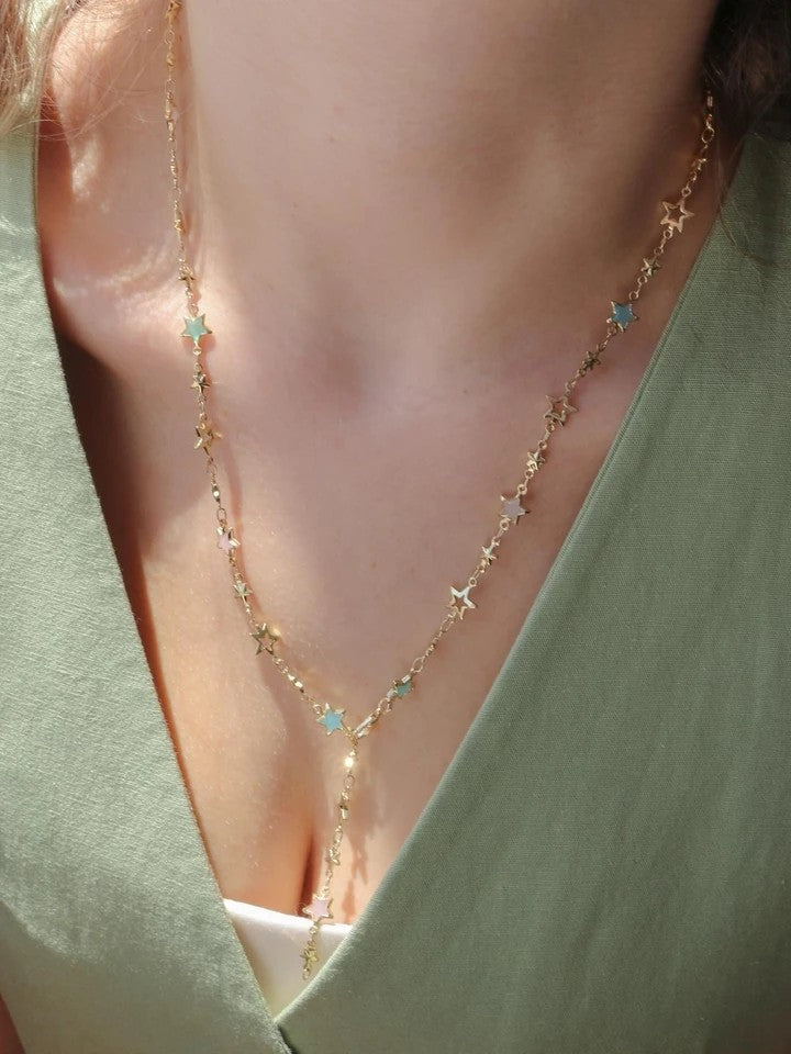 Mini Blue Star Y Necklace