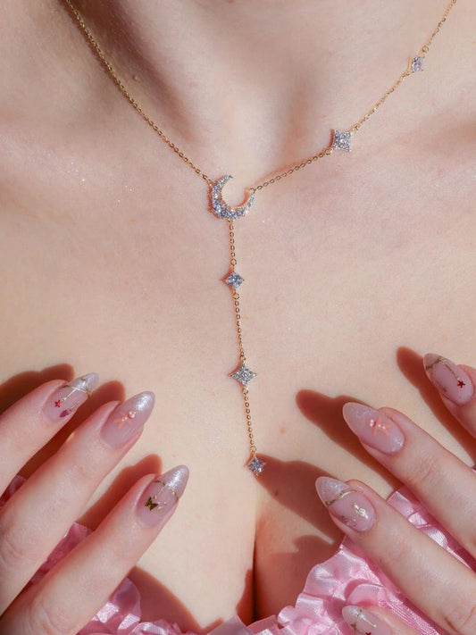 Moon And Stars 925 Silver Necklace