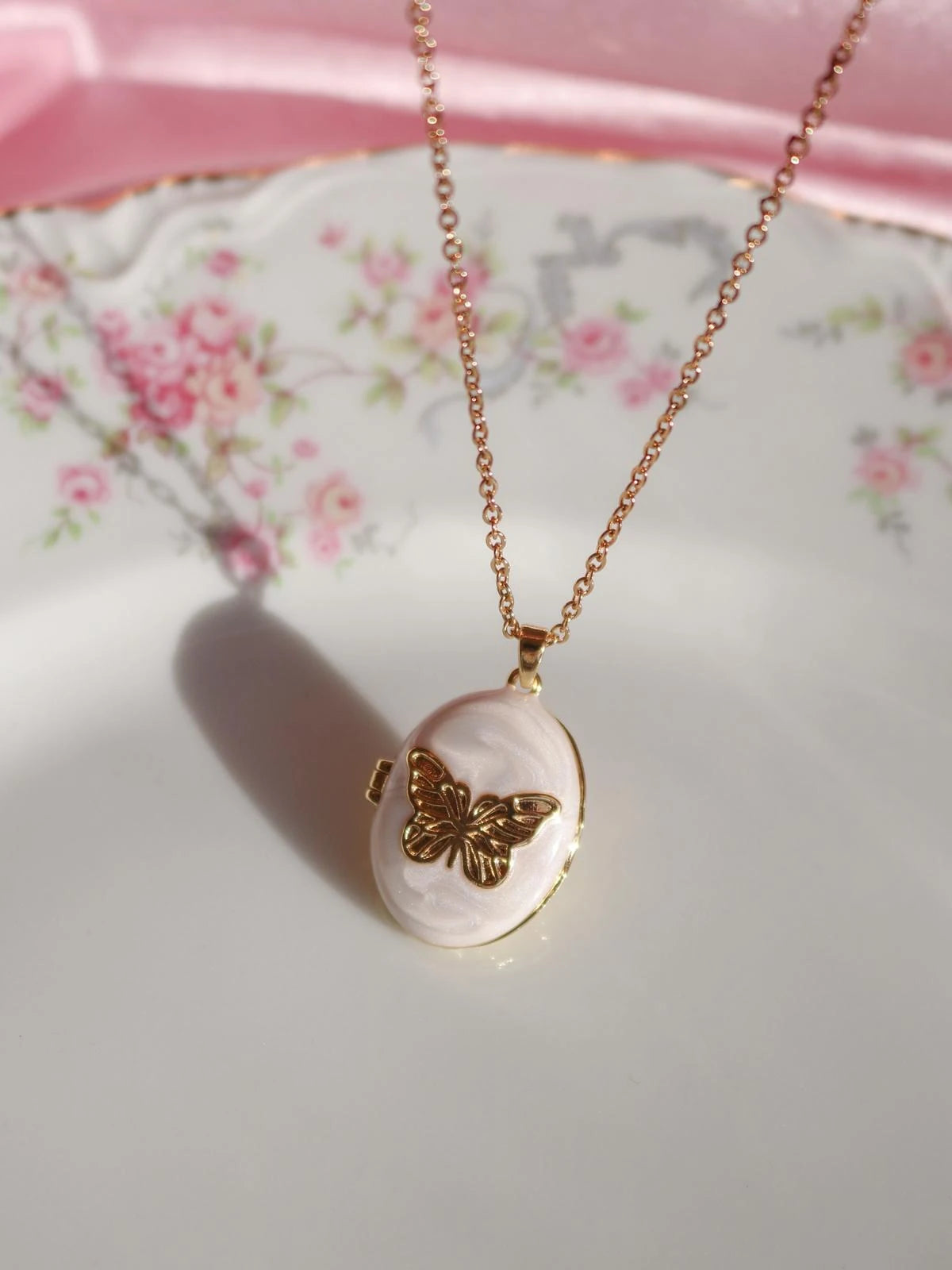 White Butterfly Shine Personalized Photo Locket Necklace