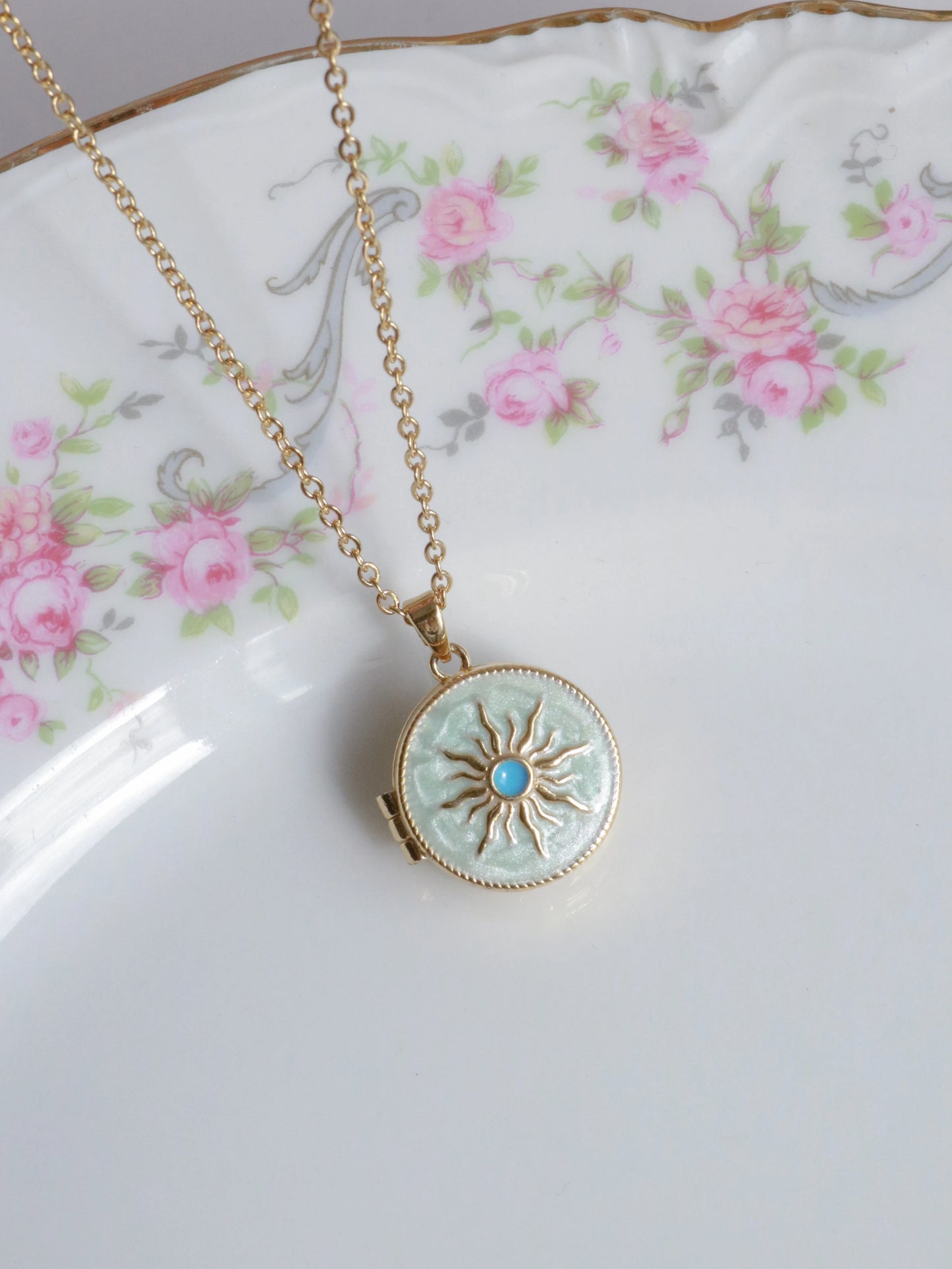 Blue Aurora Sun Personalized Photo Locket Necklace